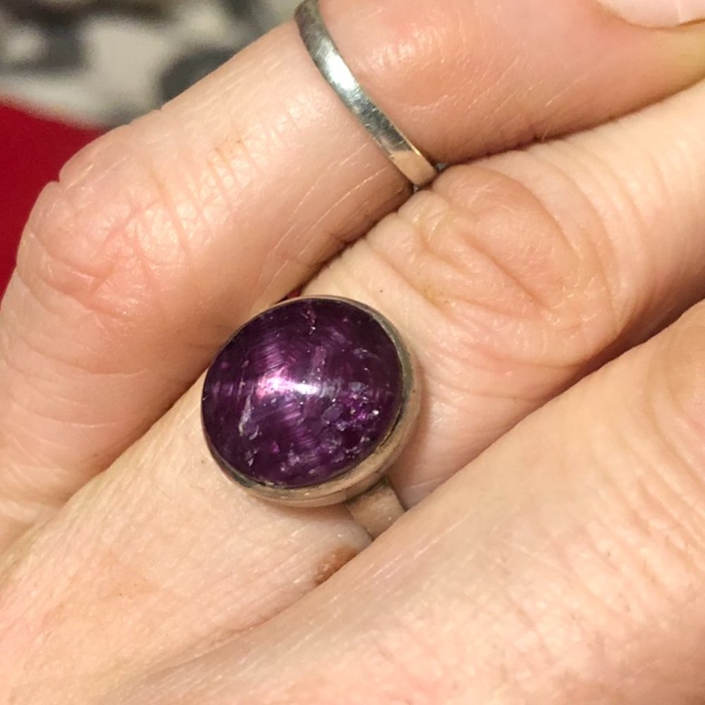Vintage Sterling Silver Star Ruby, Ruby Star Ring size 8